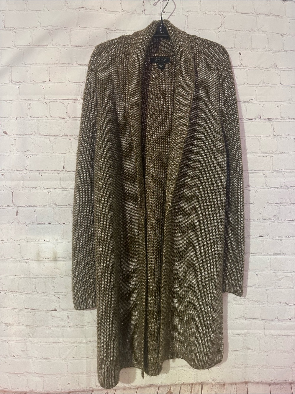 Ann Taylor Metallic Gold Bronze Long Cardigan Sweater M